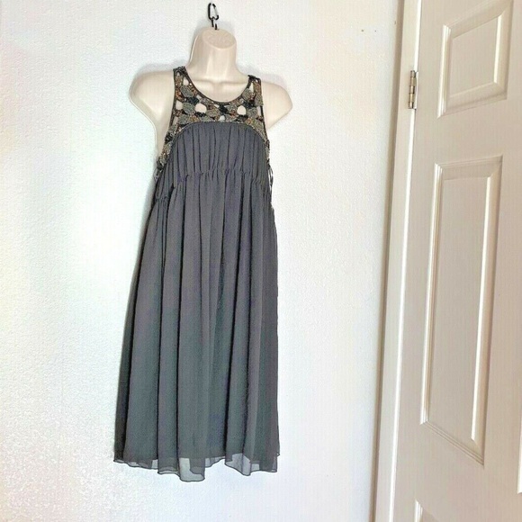 Zara Basic Womens Sz S Brown Dress Bling Collar A Line Knee Length Lined Sheer L - Picture 1 of 3